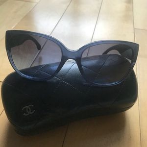 Navy Blue Chanel Suede Sunglasses